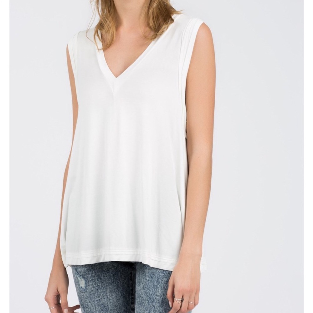 Deep V neck Tank top White